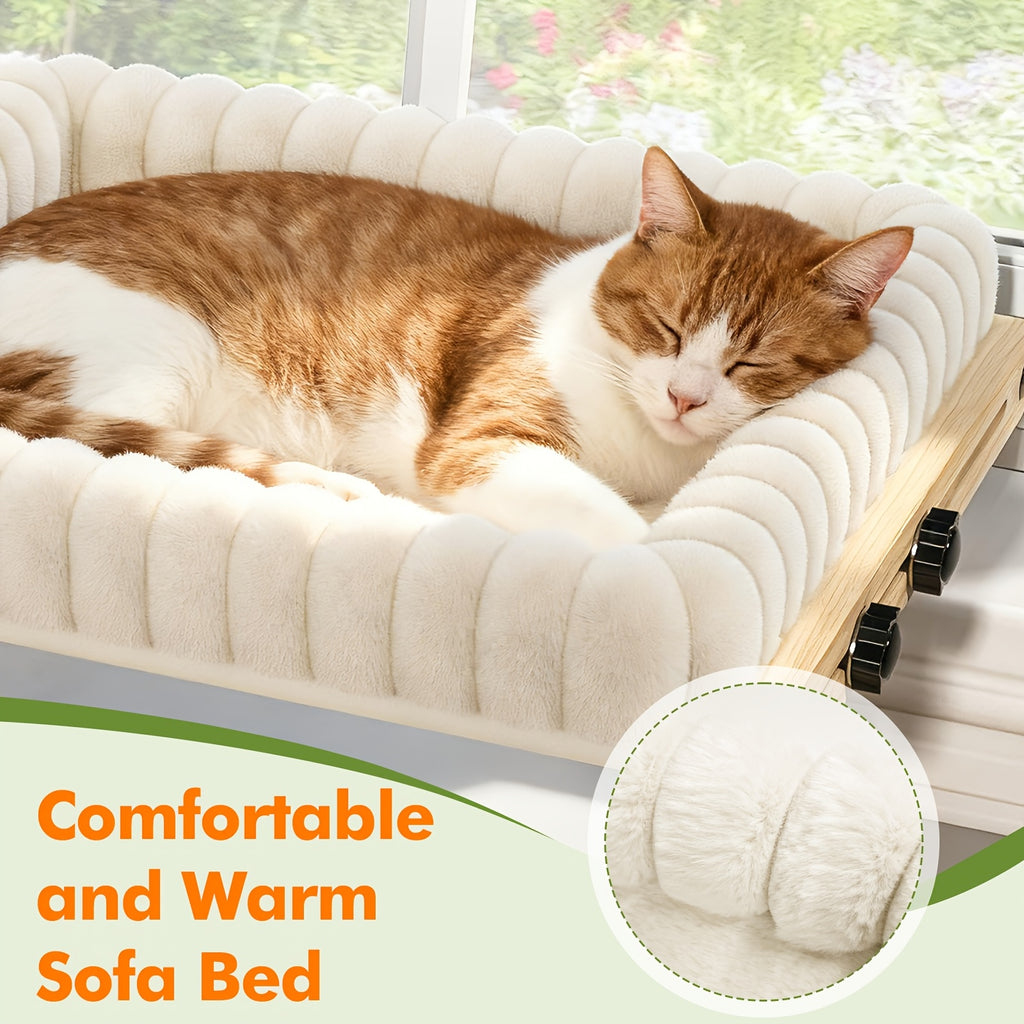 Cat Window Perch with Plush Nest, 3-in-1 Windowsill Hammock and Bedside Cat Bed for Small and Medium Cats, Single or Two-Layer Styles